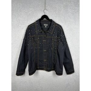 Berek Studded Denim Jacket Women's XL Black Stretch Embellished Jean Jacket